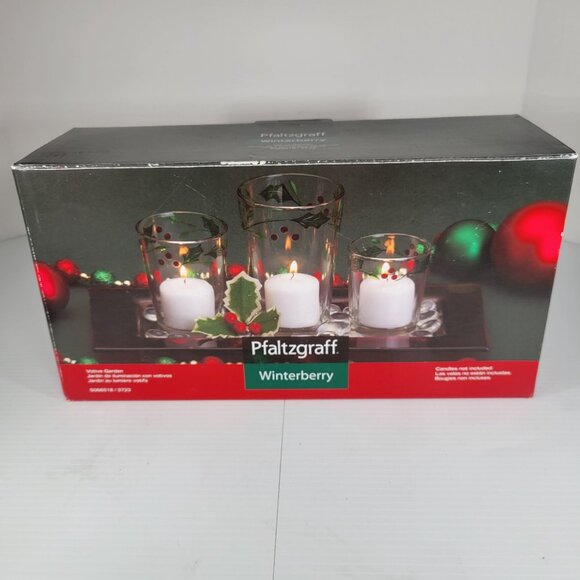 Pfaltzgraff Winterberry Christmas Holiday Votive Garden Set 3 Glass Candle Holde - Picture 3 of 9